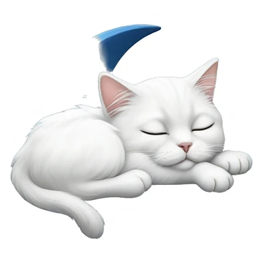 White Persian cat sleeping on blue crescent moon  sticker