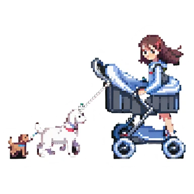 girl walking a dog in a stroller sticker