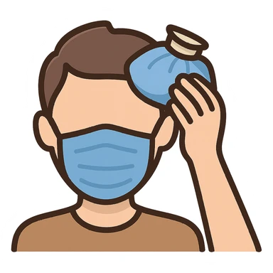 face with blue mask and ice pack emoji, digital illustration, no background sticker