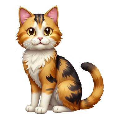 cinematic-[calico tabby cat]-realistic-full-body-sitting-emoji,-tail-curled-playfully-around-its-paws,-head-tilted-dramatically,-scruffy-[calico]-fur,-simplified-yet-realistic-adorable-features,-highly-detailed,-glowing-with-an-almost-sarcastic-glow sticker