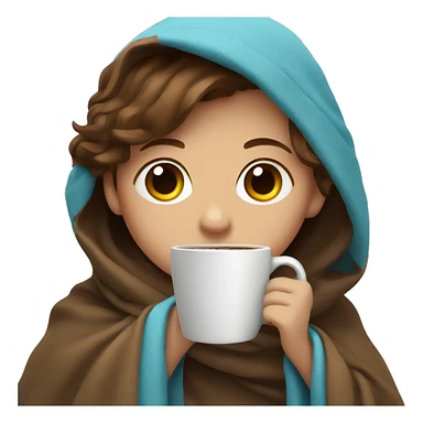 Brown hair with blue eyes drinking coffee wrapped in a blanket  sticker
