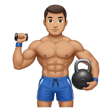 strong man with blue shorts holding kettlebell sticker