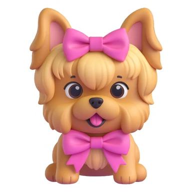 cute yorkshire dog wearing a pink bow, 3d emoji style sticker