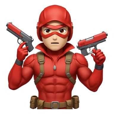 redhood with helmet and visor and pistol sticker