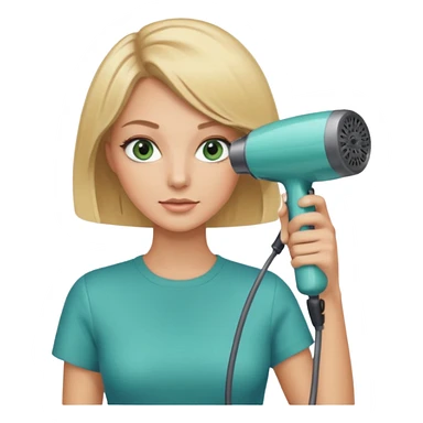 Blonde bob girl hair stylist with blue green eyes holding a hair dryer sticker