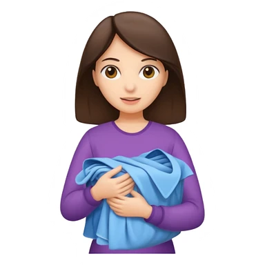 brunette woman holding laundry sticker