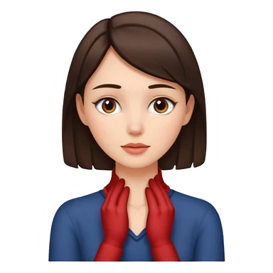 a brunette woman with two hands on her neck sticker