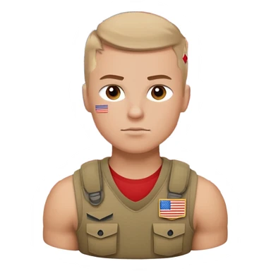 generate white powerful american soldier with small usa flag on shoulder sticker