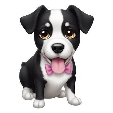 young black and white tuxedo dog with round eyes, a pink tongue  sticker