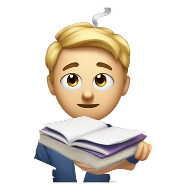  a student with books or papers scattered around their head, looking overwhelmed with symbols of exhaustion, like drooping eyes, a furrowed brow, or a head with smoke coming out to represent mental overload. sticker