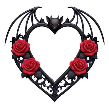 purple gothic heart with black lace, roses, and a bat, dark romance sticker