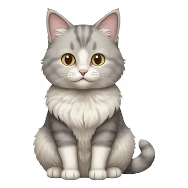 a realistic looking very fluffy grey and white cat sitting up straight sticker