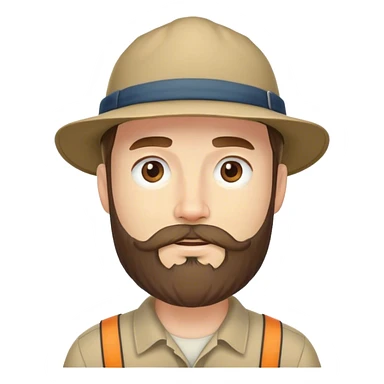white man with beard and camp hat sticker