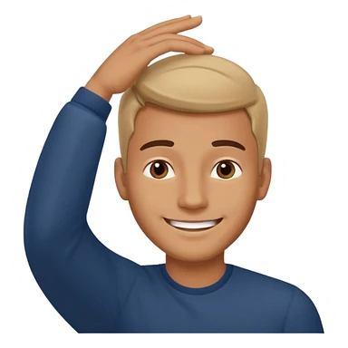 Picture of a handsome man smiling like he is very confident in himself with his hand on his head sticker