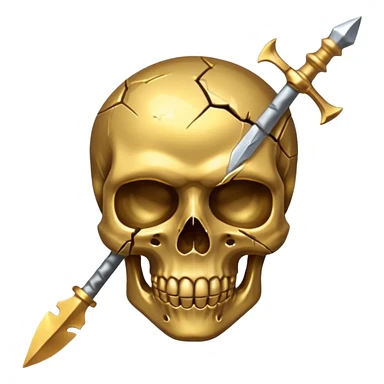 broken gold skull by a spear sticker