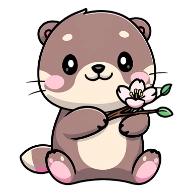 cute otter holding a cherry blossom flower sticker