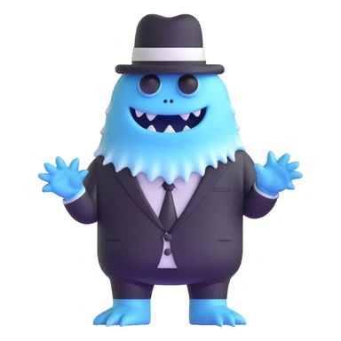 ice monster in a black and white suit and hat sticker