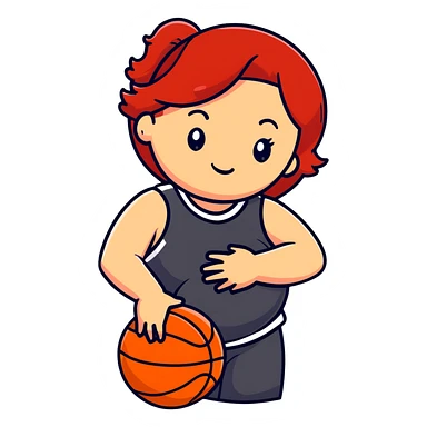 Redheaded girl with a basketball positioned like the pregnant woman emoji, but with a basketball instead of a belly sticker
