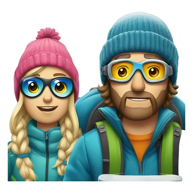 Ski bum Couple with ski goggles and beanie the guy is smoking a cig and the girl is having a beer sticker
