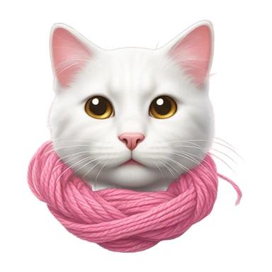 Realistic white cat playing with pink yarn sticker