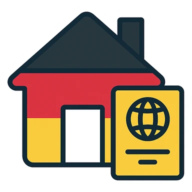 Add a symbol of a passport or official document to the icon, keep the style and colors consistent, emphasize trust and integration, no background. sticker