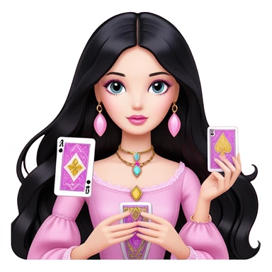 long black hair barbie with light pink tarot card sticker