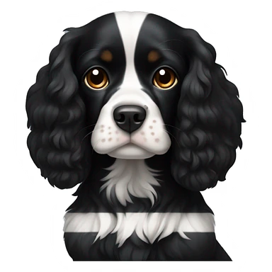Small completely black king spaniel with black fur on his whole face and white stripe on chest sticker