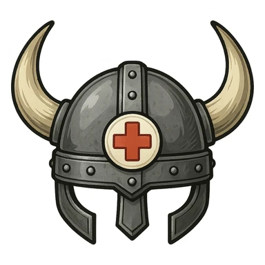 A Viking helmet with a medical cross emblem, symbolizing strength and healing sticker