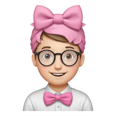 Round Nerdy specs boy  emoji with pink bow on head sticker