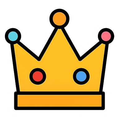 vector icon of a gold crown with colorful accents, elegant and minimalist flat design, award badge style, 2D flat vector, trending icon look, soft shadows, no text, commercial use, isolated on white background sticker