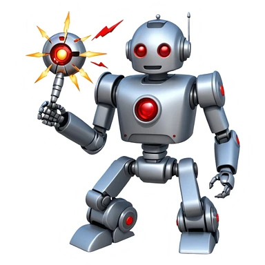 new character...robot being hit with a red beam by a flying robot sticker