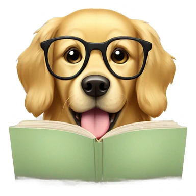 Golden retriever wearing glasses and reading book sticker