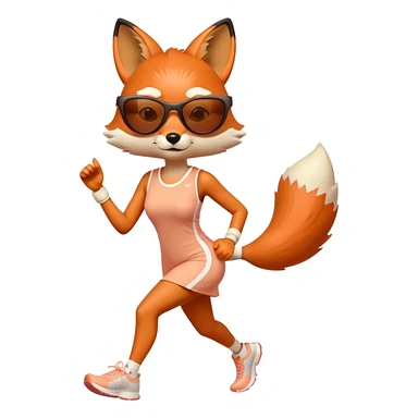 serious anthropomorphised female fox in stylish dress with sunglasses jogging upright sticker