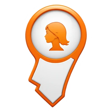 Orange location pin with white woman silhouette inside sticker