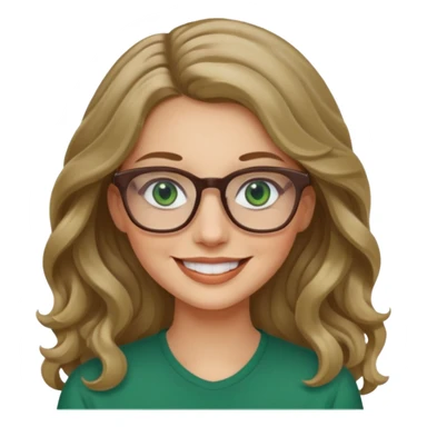 long wavy dark blonde hair woman with green eyes and glasses smiling sticker