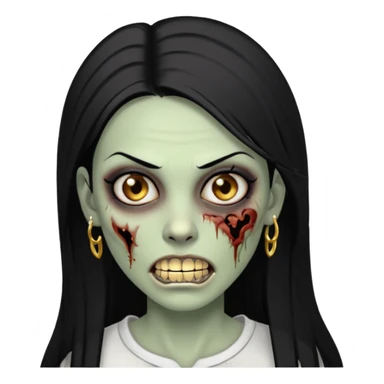 Faça uma zombie mulher com grillz com olhos castanhos cabelos liso preto partido ao meio e estilo baddie sticker