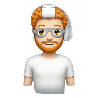 Ginger guy wearing white VR headset sticker