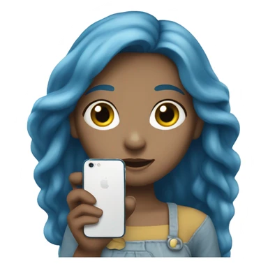 white skin girl with long blue hair holding a phone in her hands sticker