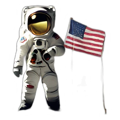 Man on the moon with a flag sticker