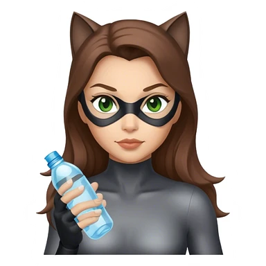  Catwoman with  water bottle and long Brown hair and Green eyes sticker