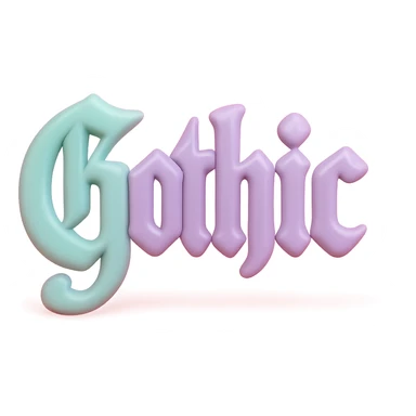 the word 'Gothic' in ornate gothic calligraphy, vinyl figure style sticker