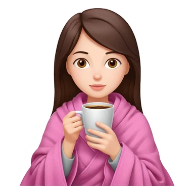 Brunette girl in pink blanket drinking coffee sticker