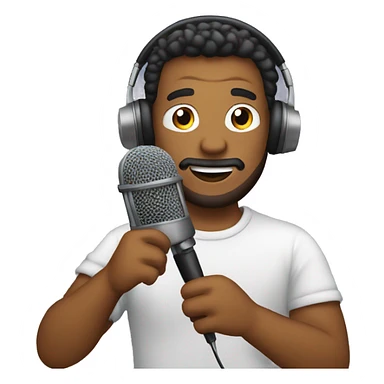 a guy creating a podcast with a mic sticker