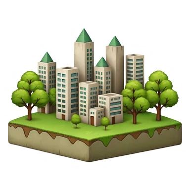 a piece of land with trees and buildings sticker