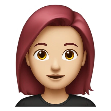 a white girl with burgundy hair in a black T-shirt sticker