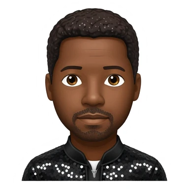 Denzel Washington with dark brown hair, black sequin outfit sticker