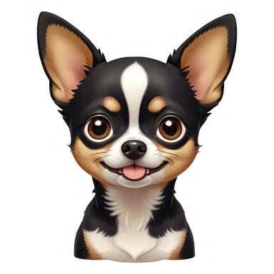 Cinematic Comical Black Tri Short Haired Chihuahua Portrait Emoji, Head tilted dramatically with an exaggeratedly shocked or offended expression, short black tri-color fur with striking white and tan markings, wide, expressive dark eyes filled with exaggerated disbelief, Simplified yet hilariously expressive features, highly detailed, glowing with a slightly sassy glow, high shine, dramatic yet playful, stylized with an air of attitude, bright and endearing, soft glowing outline, capturing the essence of a sassy and over-the-top pup, so meme-worthy it feels like it could side-eye its way into internet fame instantly! sticker