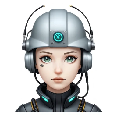 cyberpunk person in helmet with wires sticker
