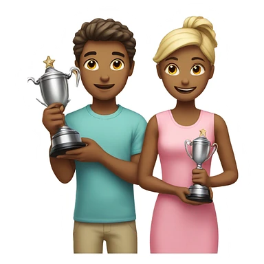 boy and girl holding trophy sticker