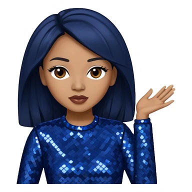 Monica, R&B Singer with dark brown hair, dark blue sequin outfit sticker